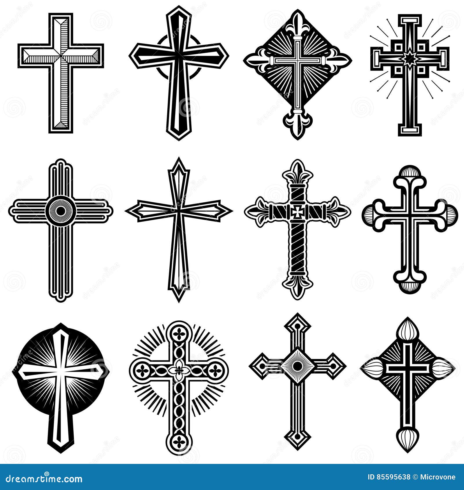catholic christian cross with ornament  icons set
