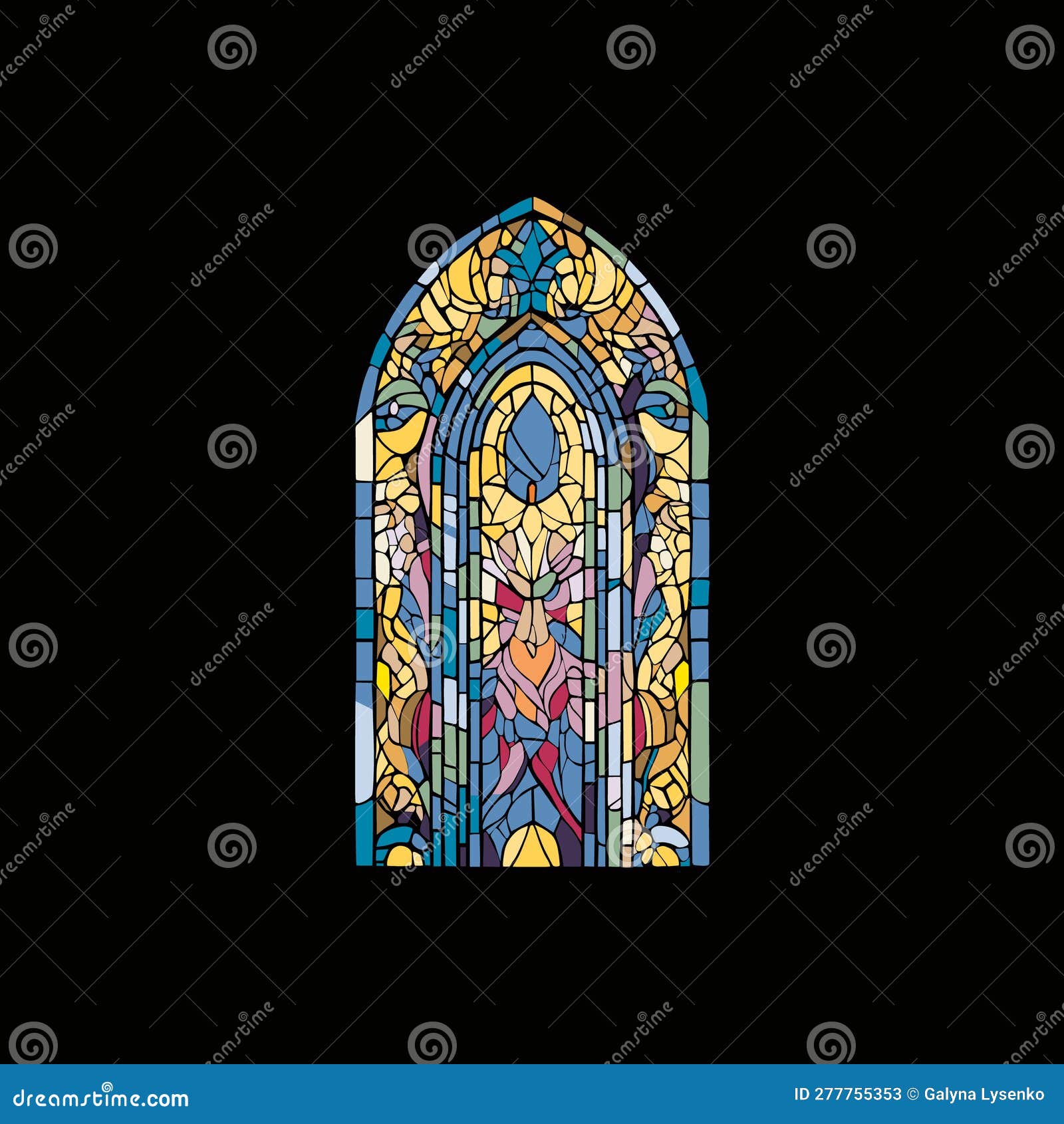 Church Panes Decorated with Colored Mosaic Glass in Different  Shapes.Beautiful Collection of Vitreous Paint Windows with Stock Vector -  Illustration of religious, icon: 277755353