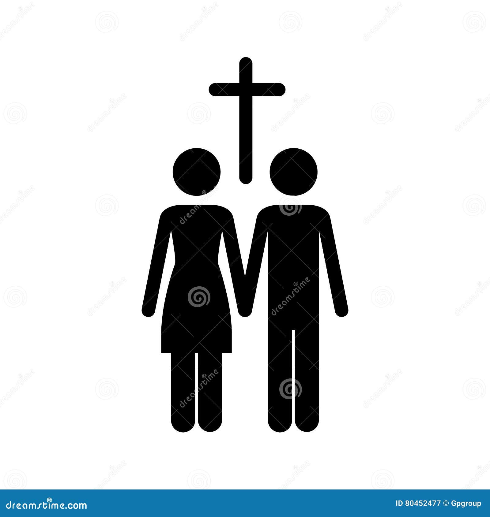 Catholic Family Praying Before Meal. Father, Mother And Son Sitting At