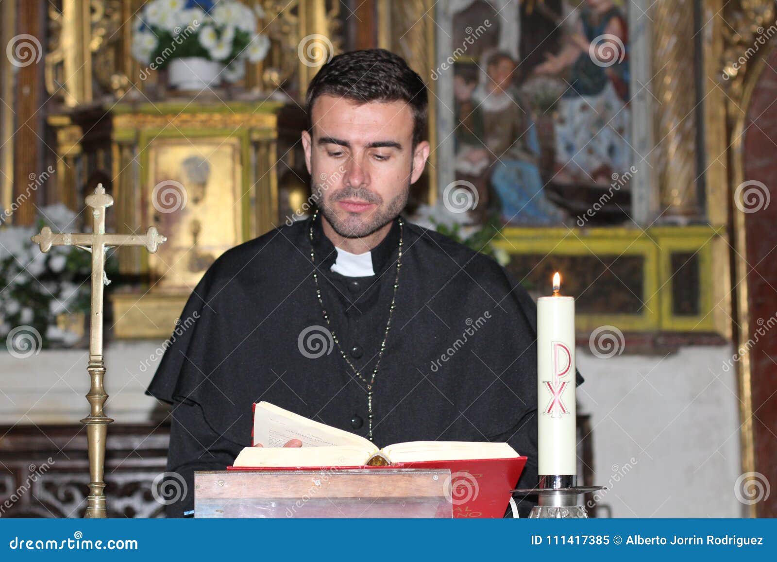 Catholic Priest Reading the Bible Stock Image Image of people, cathedral 111417385