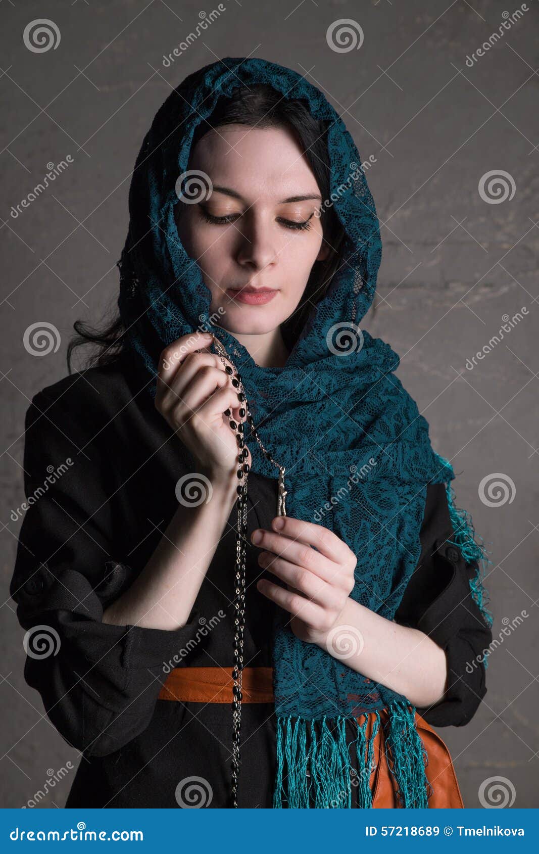Catholic Woman Praying with a Rosary Stock Image - Image of person