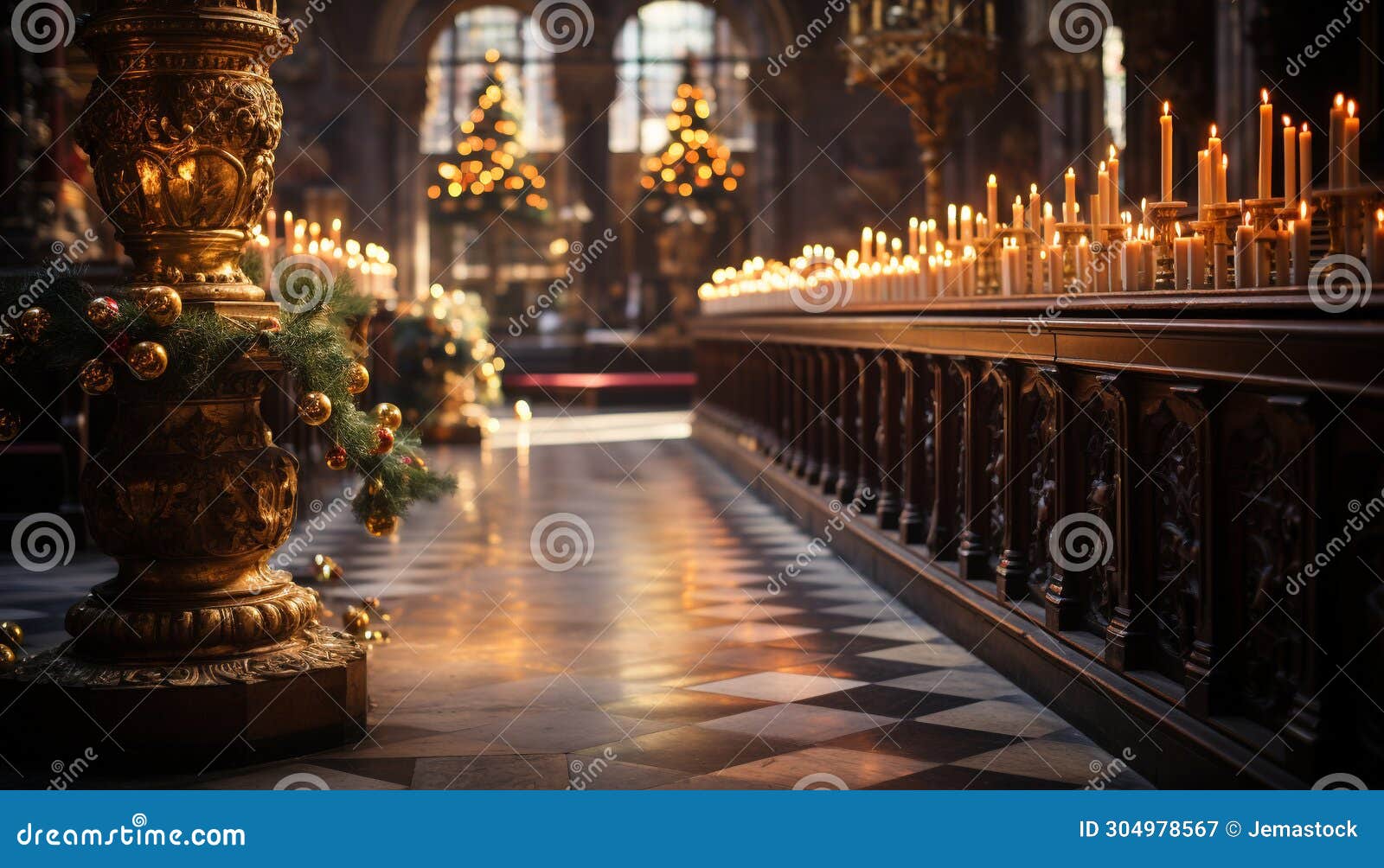 catholicism famous altar illuminated by candlelight at night generated by ai