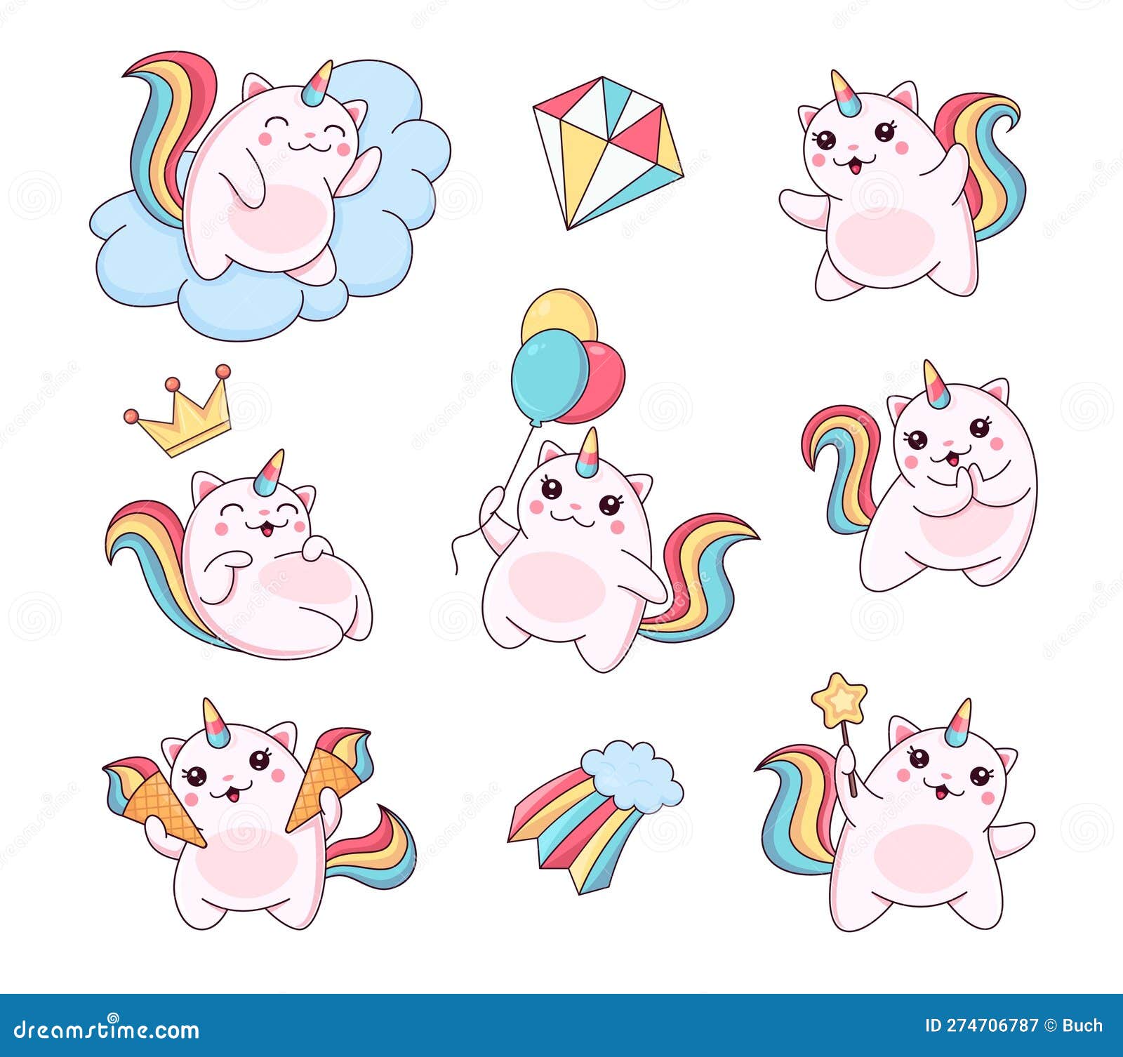 Desenhos Animados Personagem Caticorn Bonito Vector Kawaii Gato