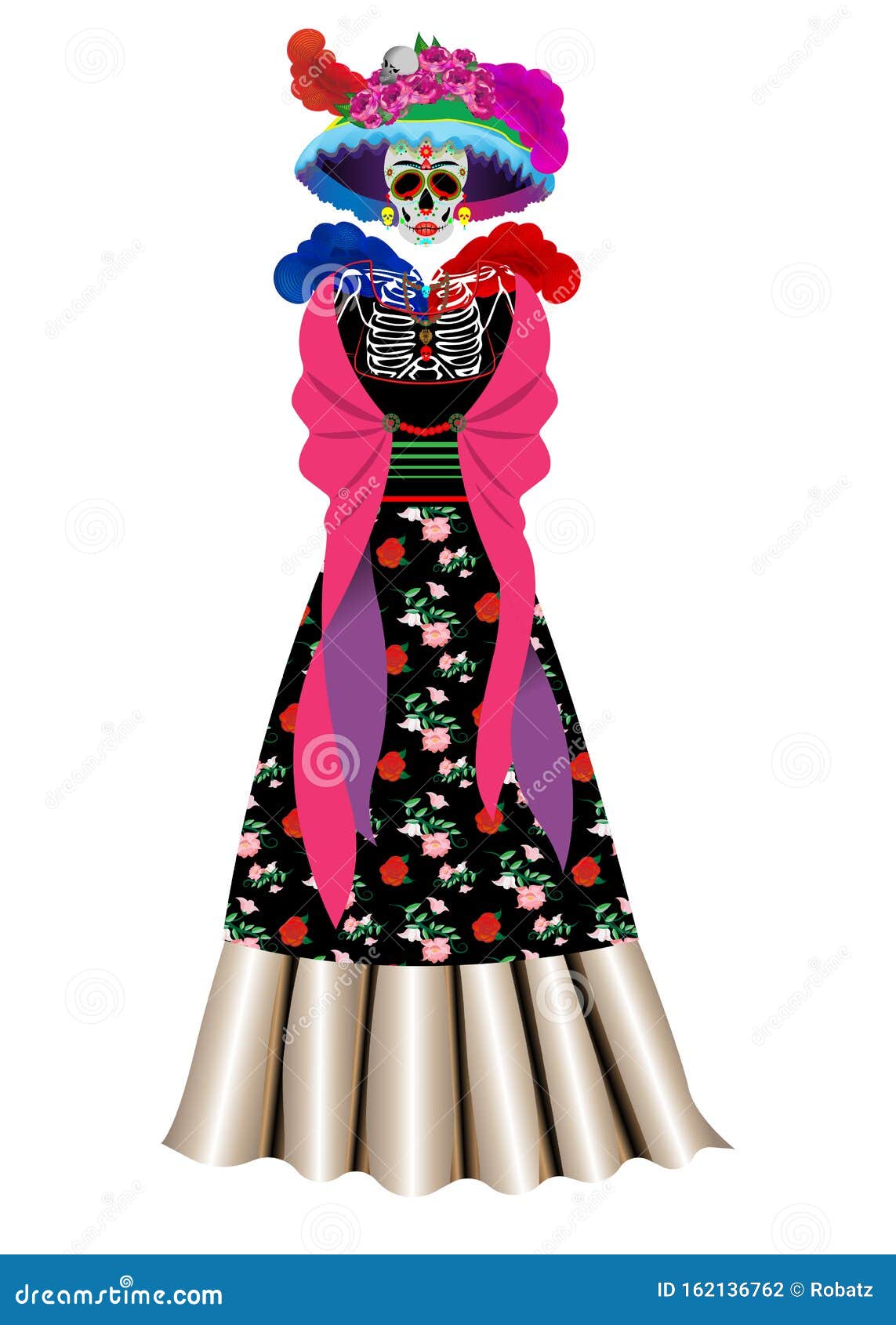 Catrina La Calavera. Catrina is a Character of the Mexican Popular Culture  that Represent the Death and is Part of the Collective Stock Vector -  Illustration of carnival, background: 162136762