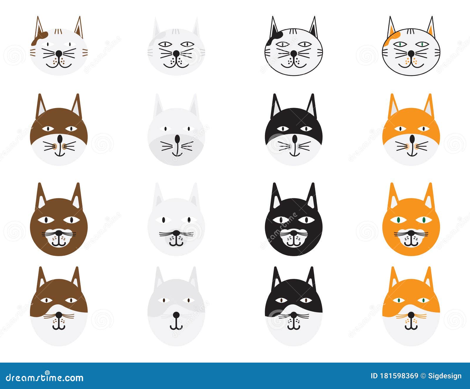 Cats Heads on White Background Stock Vector Illustration of graphic