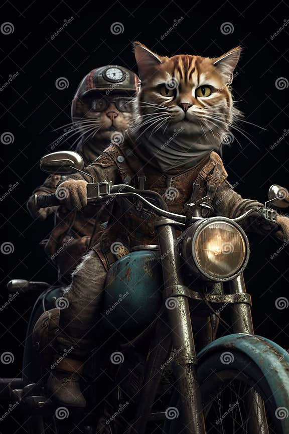 Cats Bikers in a Leather Jacket Driving a Motorcycle Rides Stock ...