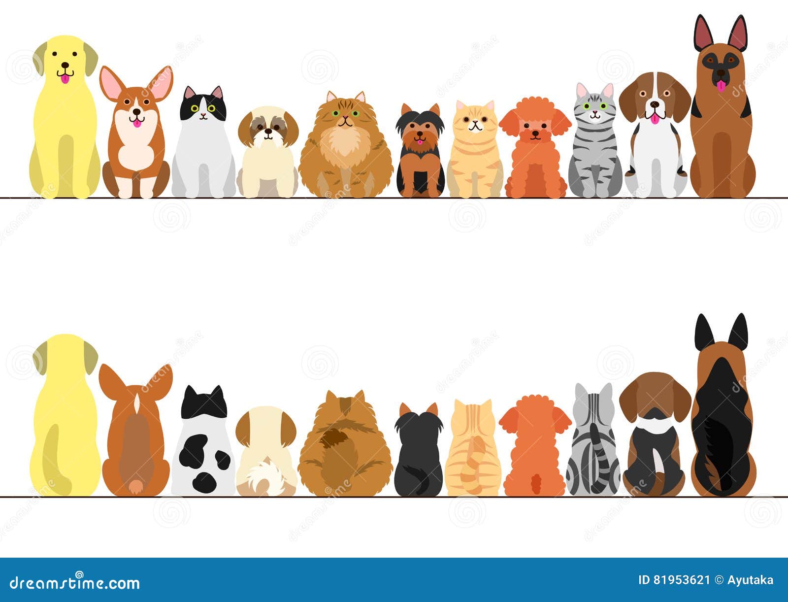 Cats and dogs border set stock vector. Illustration of body 81953621