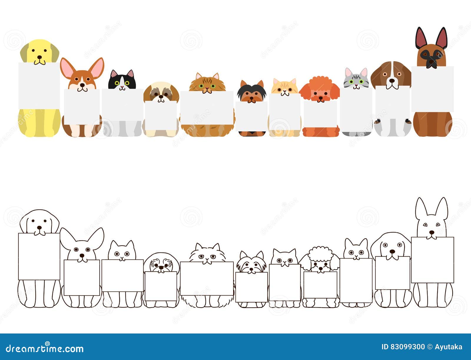 Cats and dogs border set stock vector. Illustration of cute 83099300
