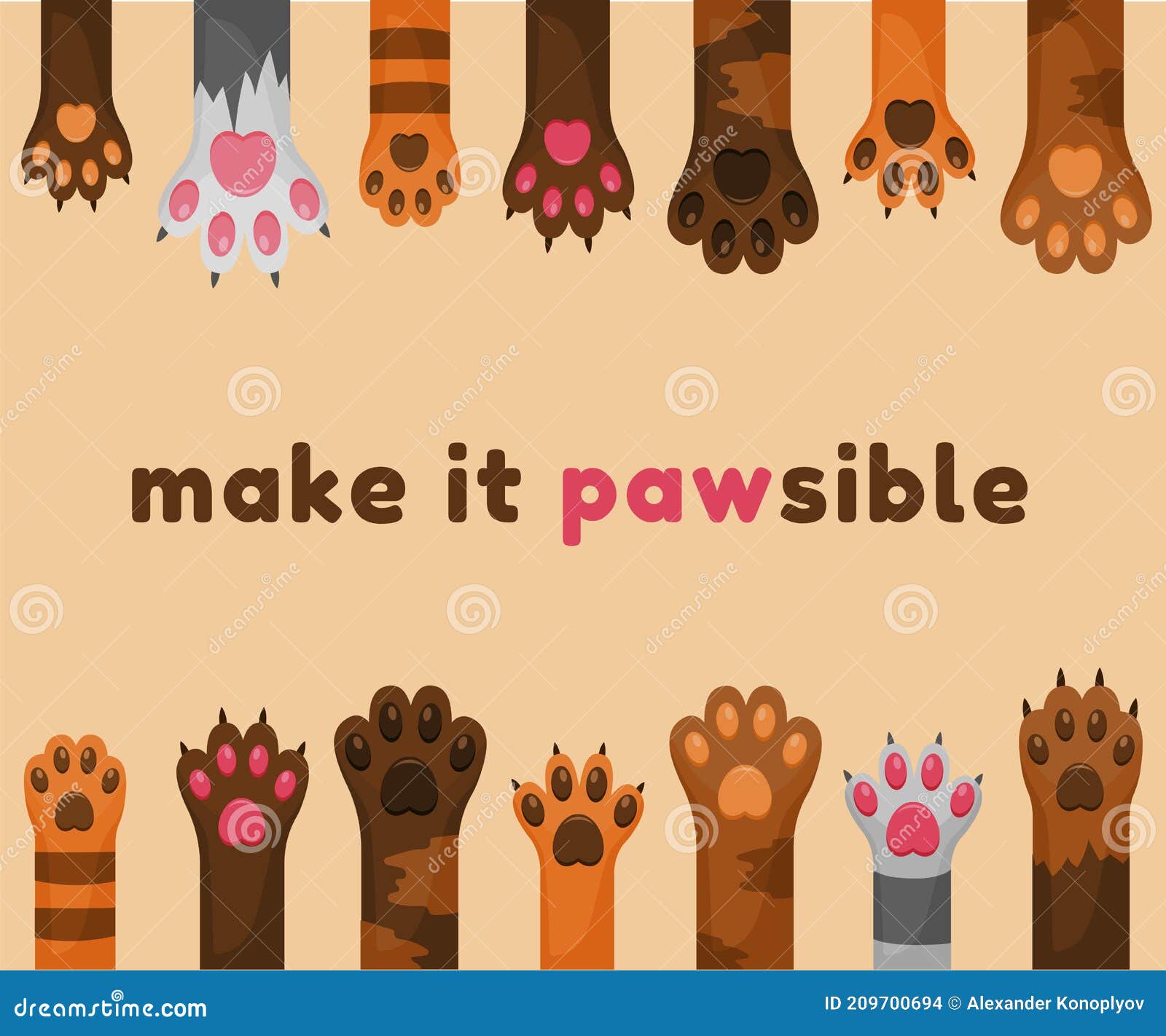 cats and dogs paws cartoon background. animals feet with claws and pads. adopting pet.