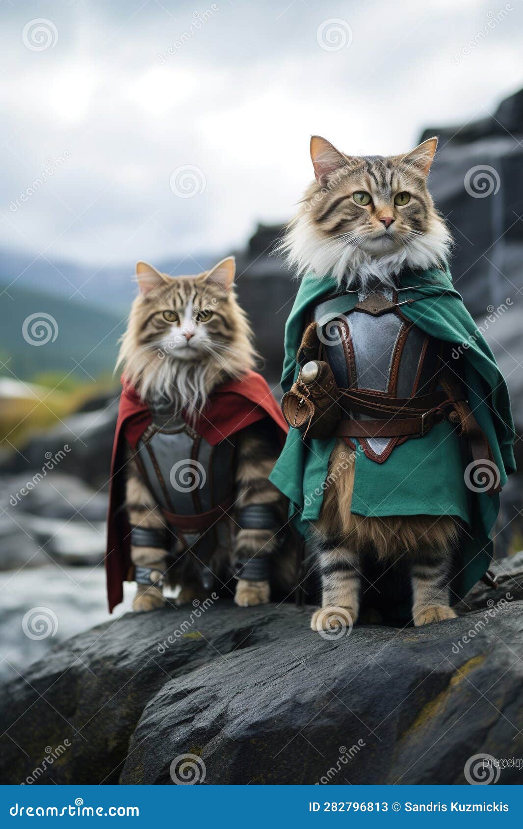 Cats Dressed As Vikings. Generative AI Stock Illustration