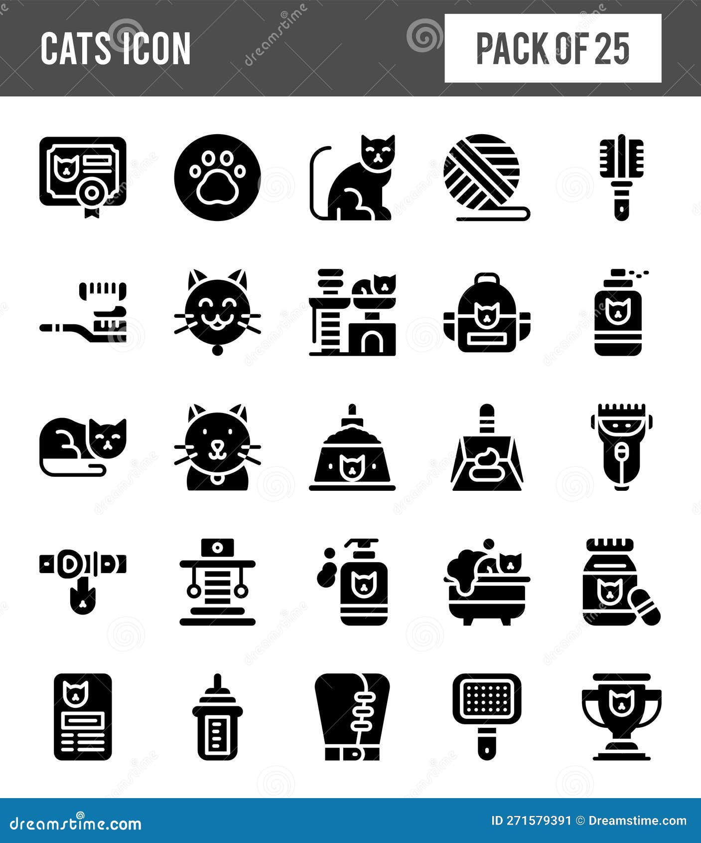 25 Cats Glyph Icon Pack. Vector Illustration Stock Vector - Illustration of  logo, graphic: 271579391