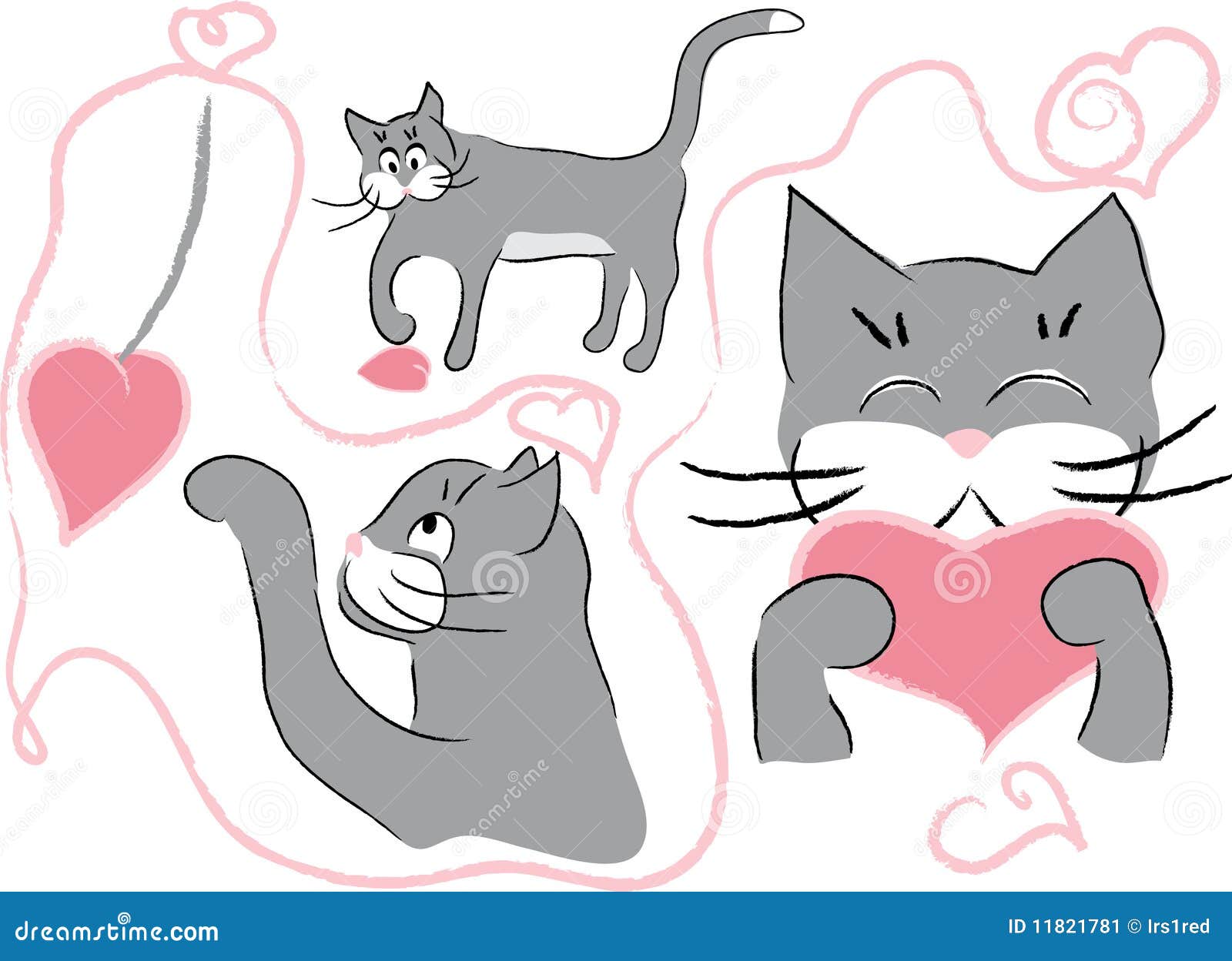 Cats with hearts stock vector. Illustration of play, whisker 11821781
