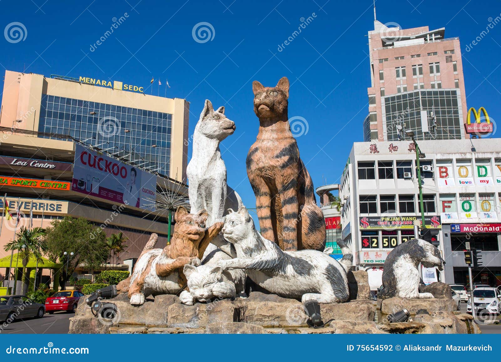 Cats Monument at the Downtown Kuching, Malaysia. Editorial Photography