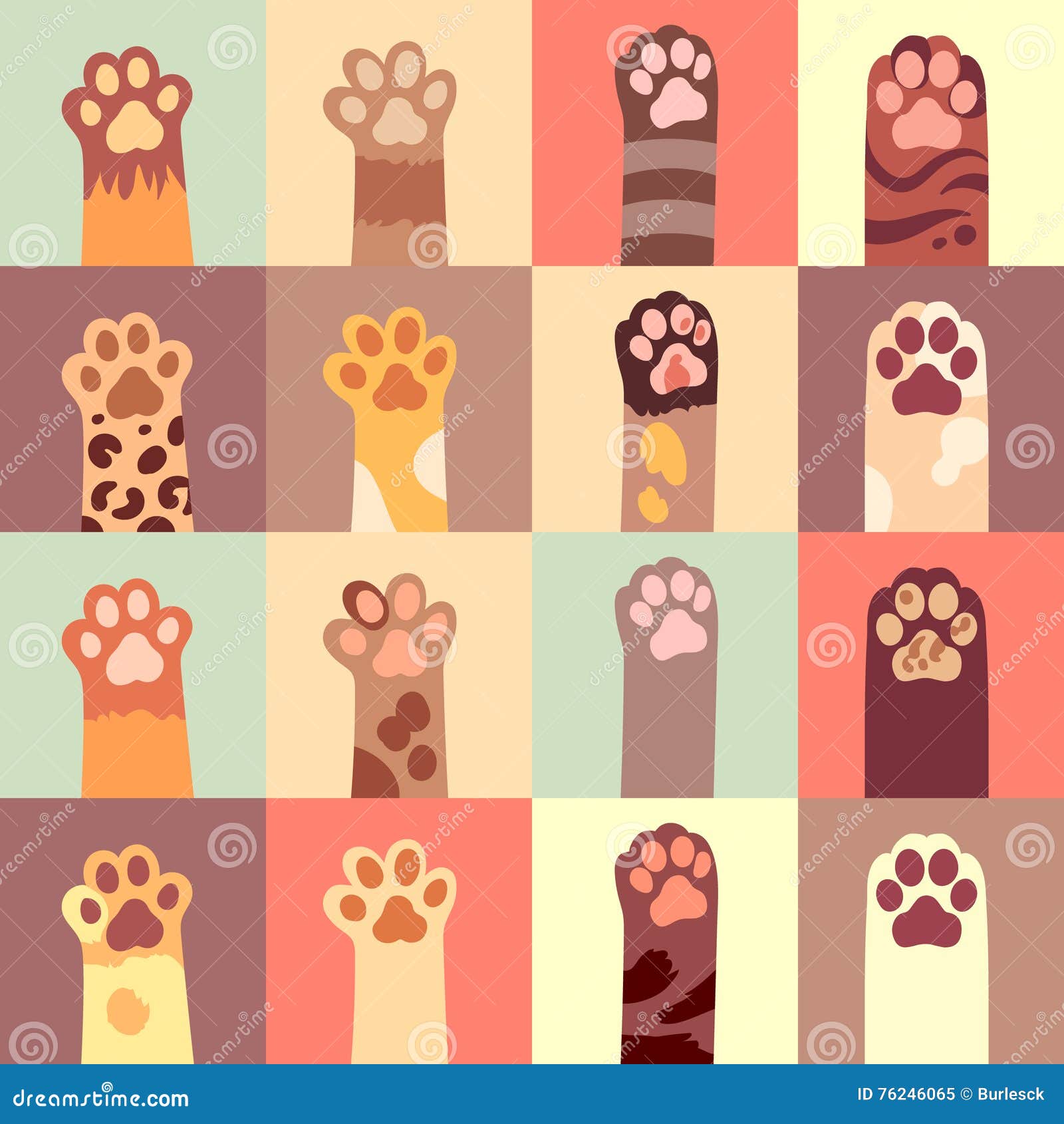 Cats Paw Vector Flat Set Stock Vector Illustration of color, print: 76246065
