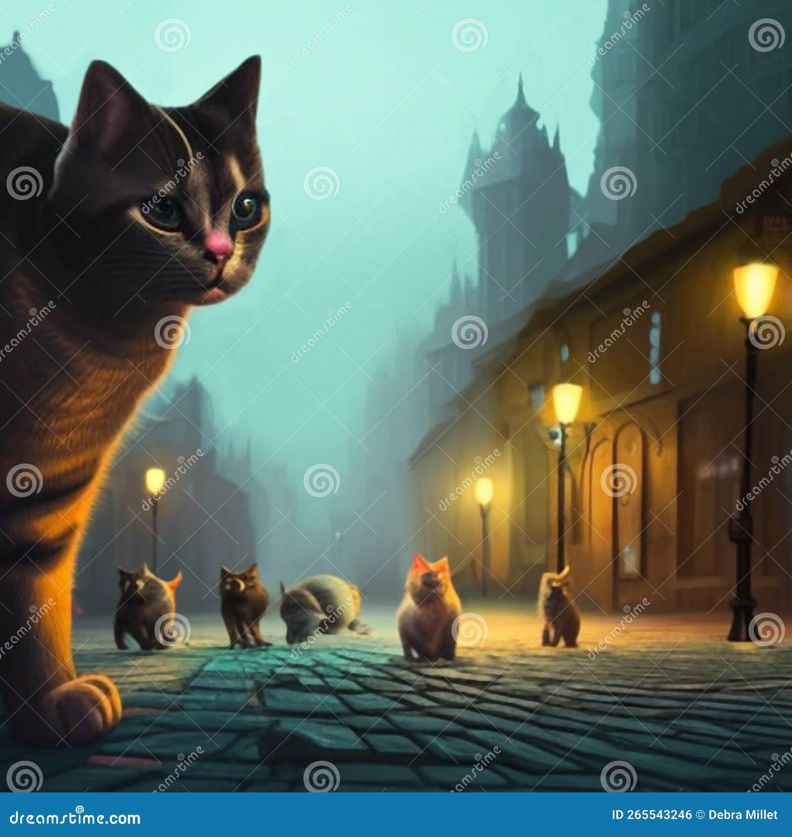 Cats Roaming Streets at Night Stock Illustration Illustration of