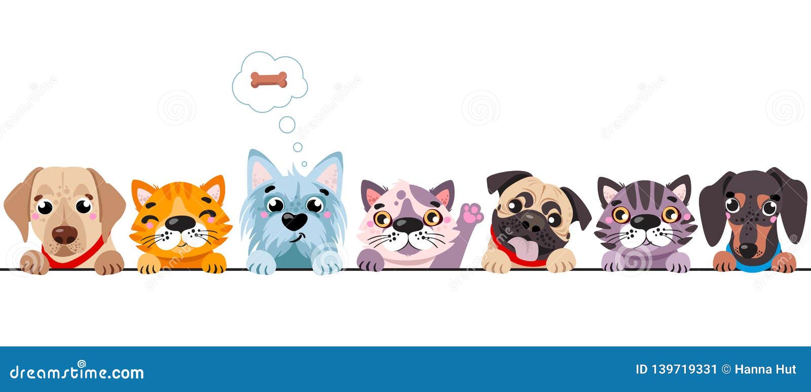 cats and small dogs border set. funny dog and cute cat best friends. happy friendship day.