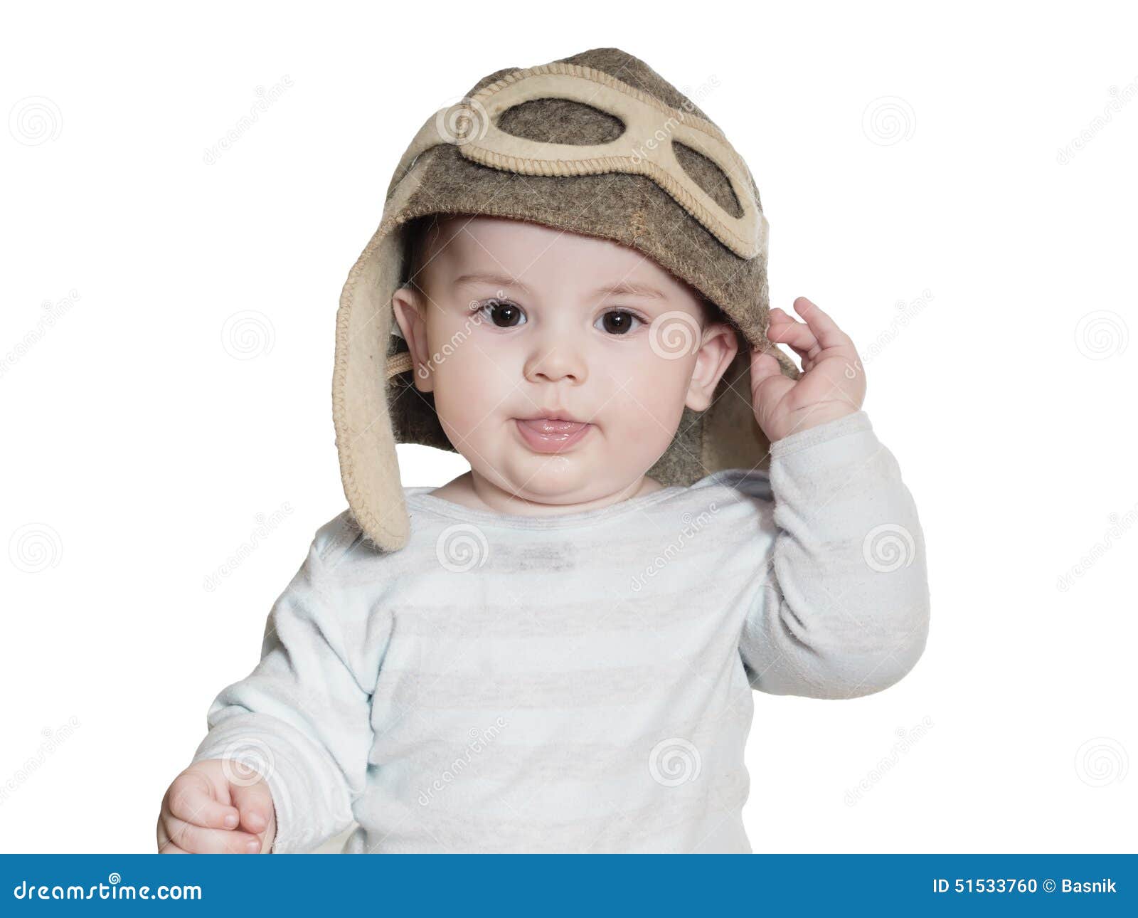 Caucasian Baby Boy in Pilot Hat Isolated Stock Photo Image of