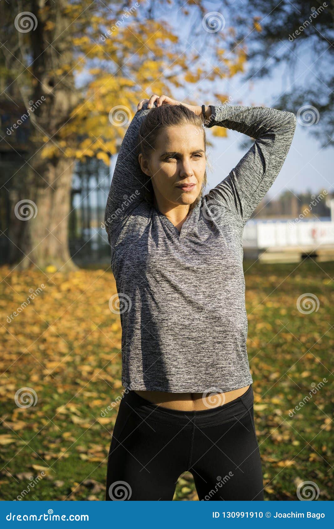 Caucasian Blonde Scandinavian Fitness Girl Training Outdoors