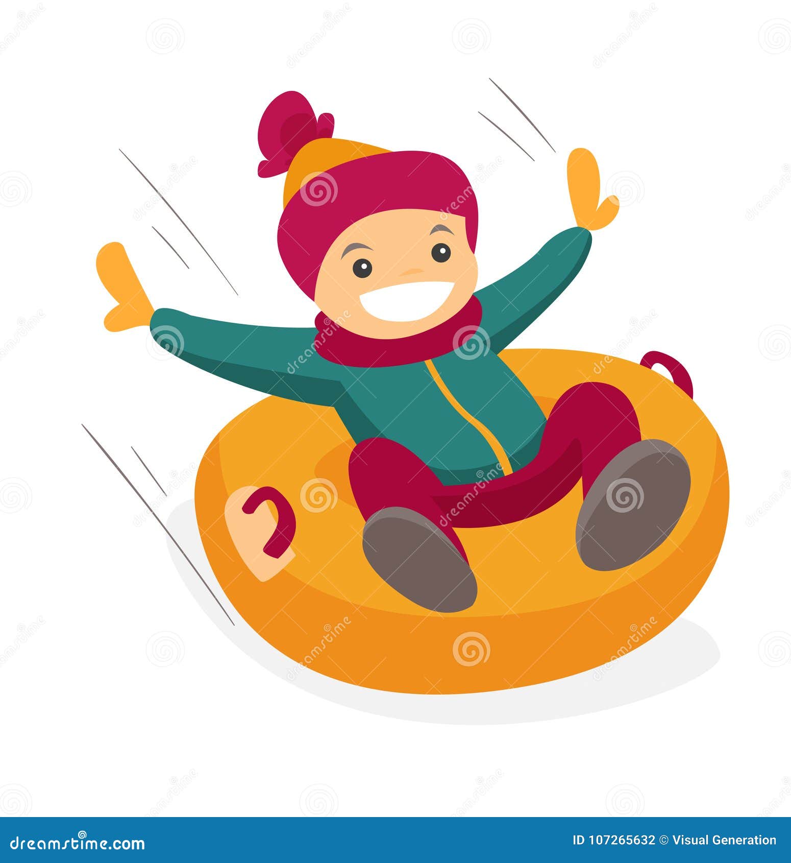 Caucasian Boy Sledding Down on Snow Rubber Tube. Stock Vector ...