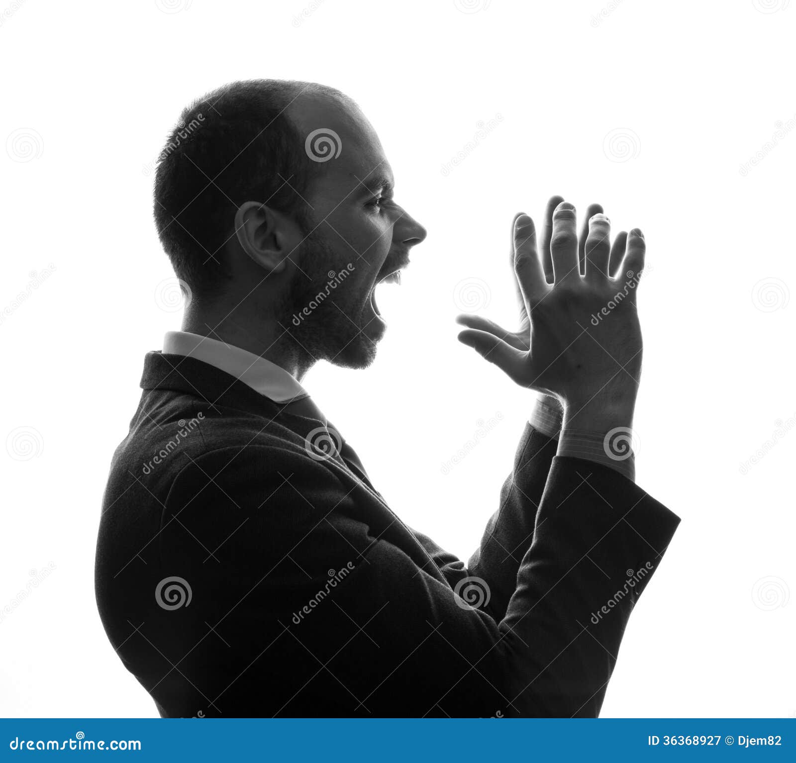 Caucasian businessman silhouette on the white background