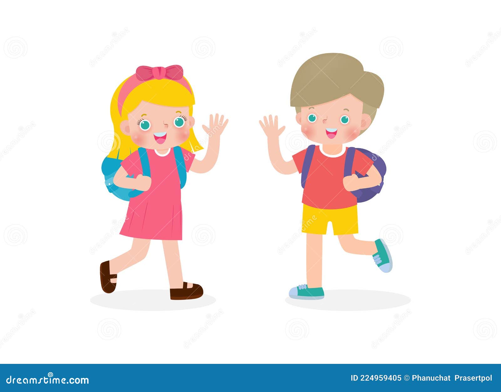 Caucasian Children with the Backpack Saying Goodbye To Schoolmates Cartoon  Characters Boy and Girl School Kids Going To School Stock Vector -  Illustration of children, goodbye: 224959405