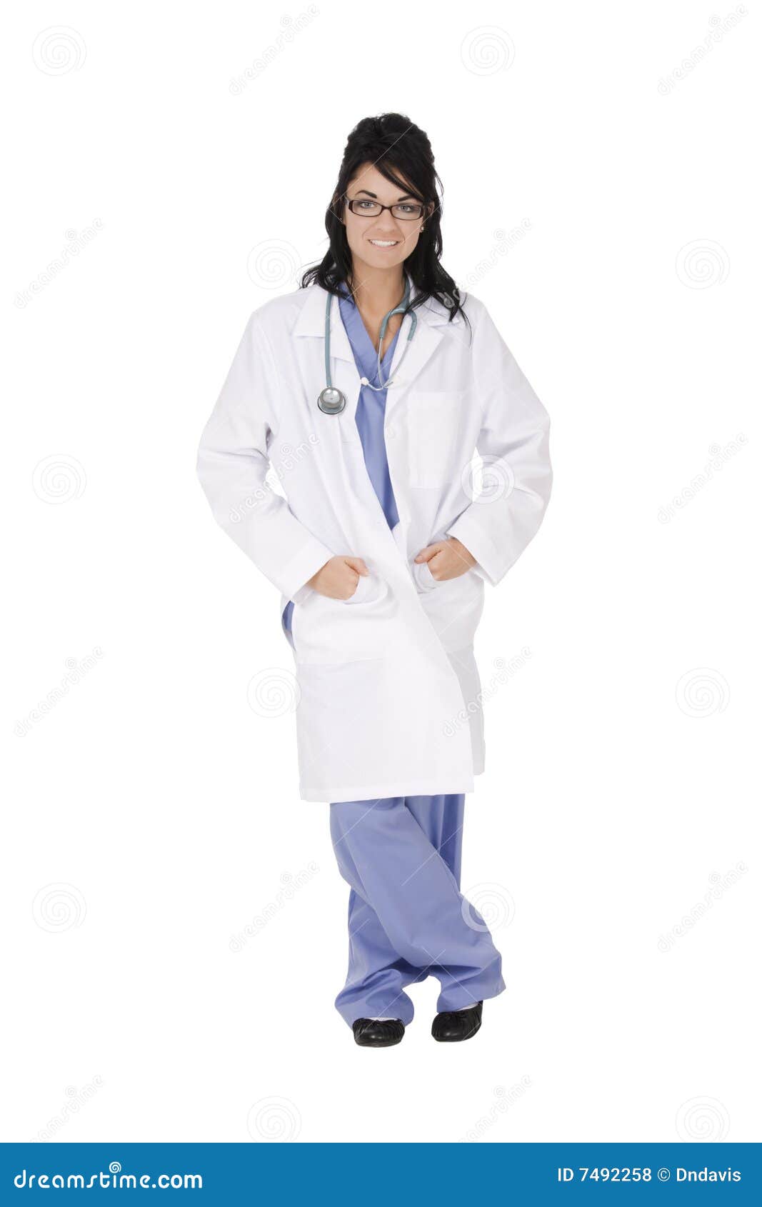 Caucasian Woman Doctor or Nurse Wearing a Lab Coat with Stethoscope