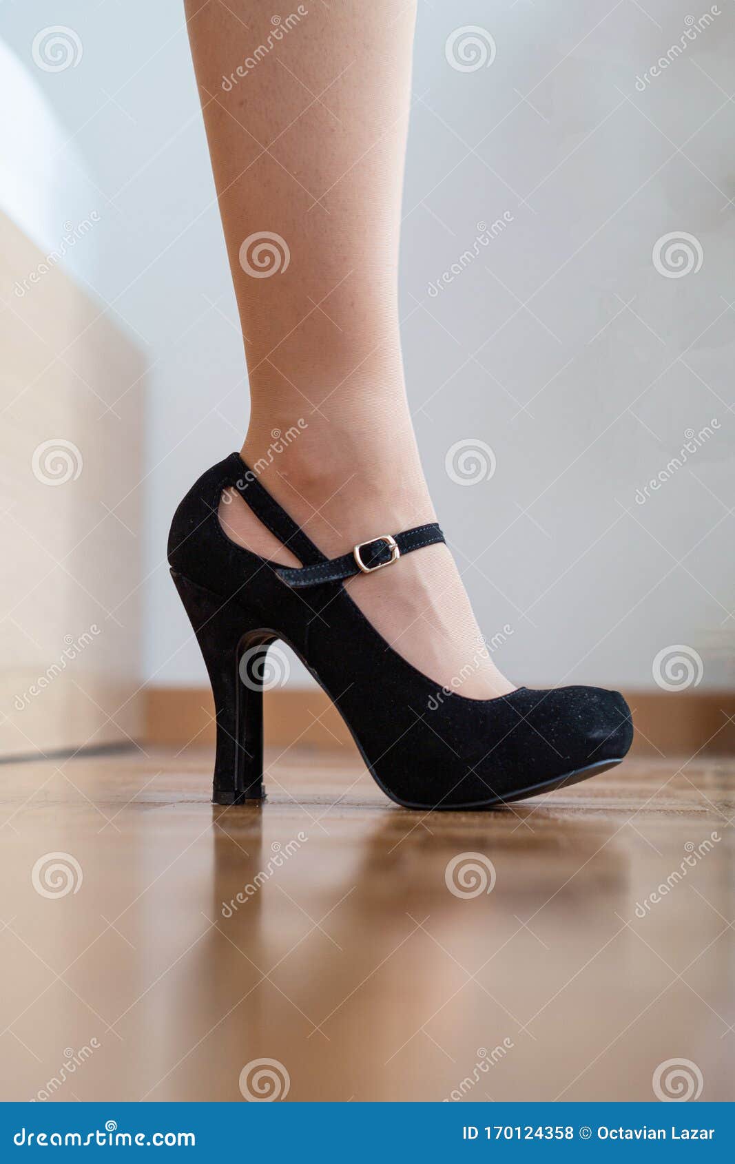 Caucasian Female Legs Close Up Shot Wearing Black High Heel Shoes ...