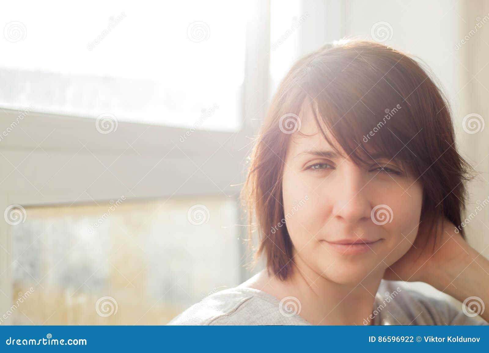 Caucasian Girl with Brown Hair Happy Smiles. Stock Photo - Image of ...