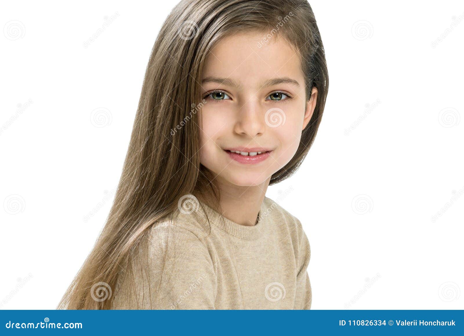 Caucasian Girl Child 7-8 Years Old, with Long Straight Hair on White  Background, Copy Space Stock Photo - Image of child, model: 110826334