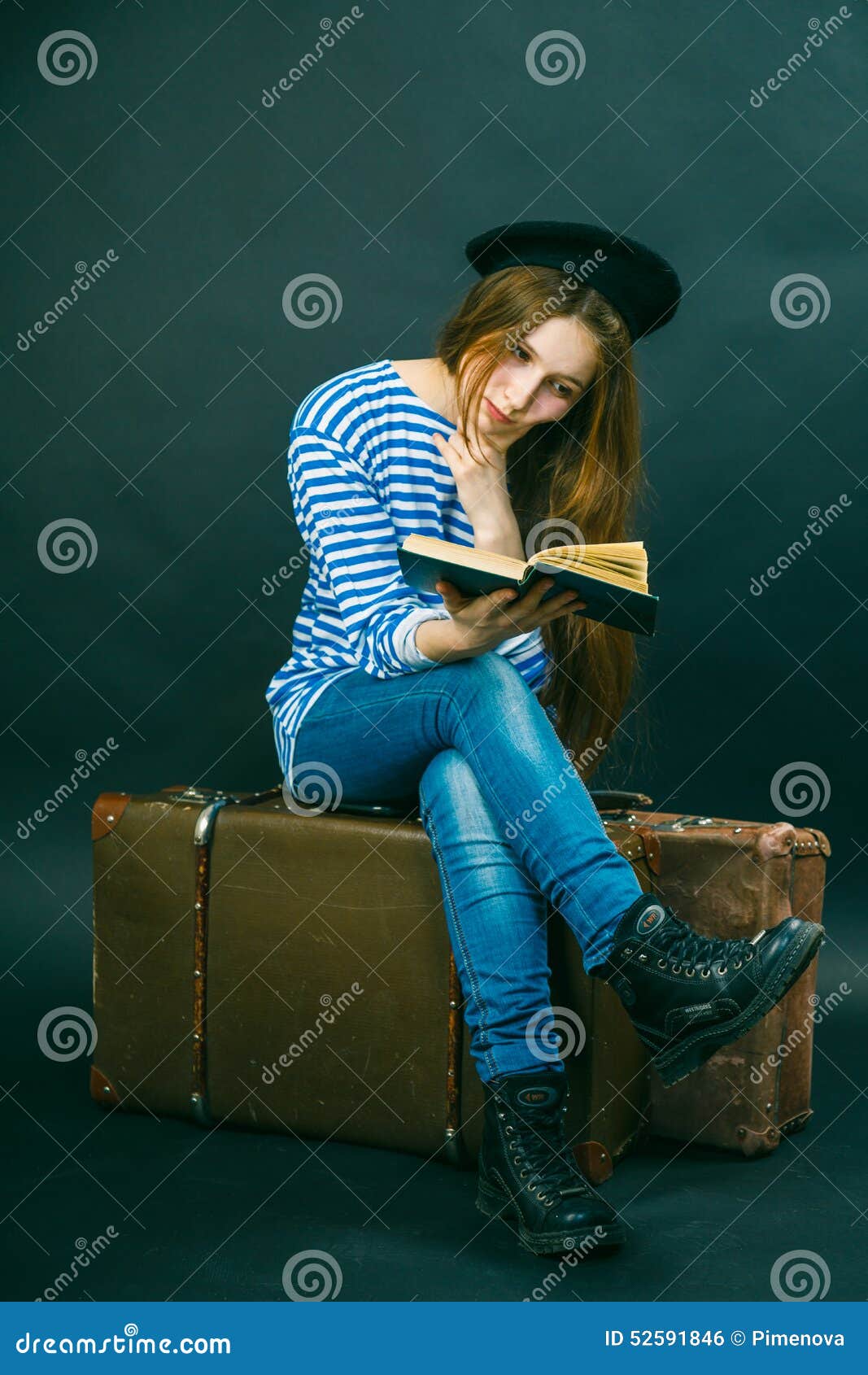 Caucasian Girl Sitting on a Suitcase Stock Photo Image of cruise