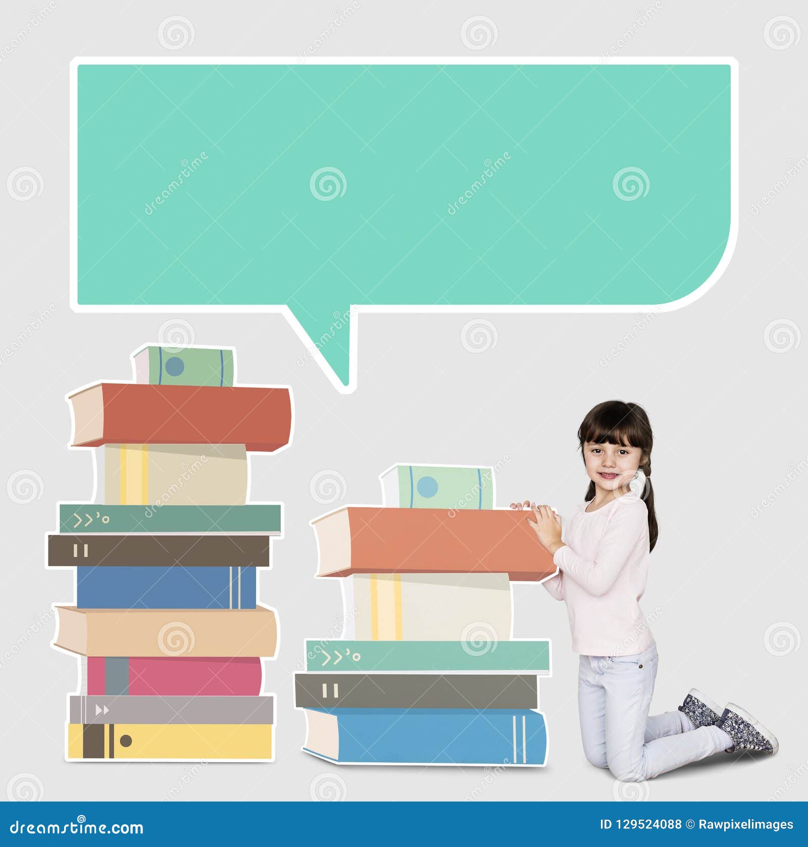 Caucasian Girl with Stacks of Books Stock Photo - Image of bubble ...