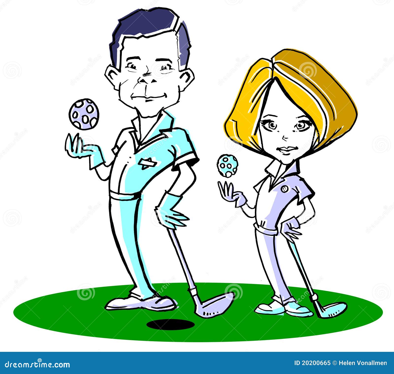 golfer couple cartoon