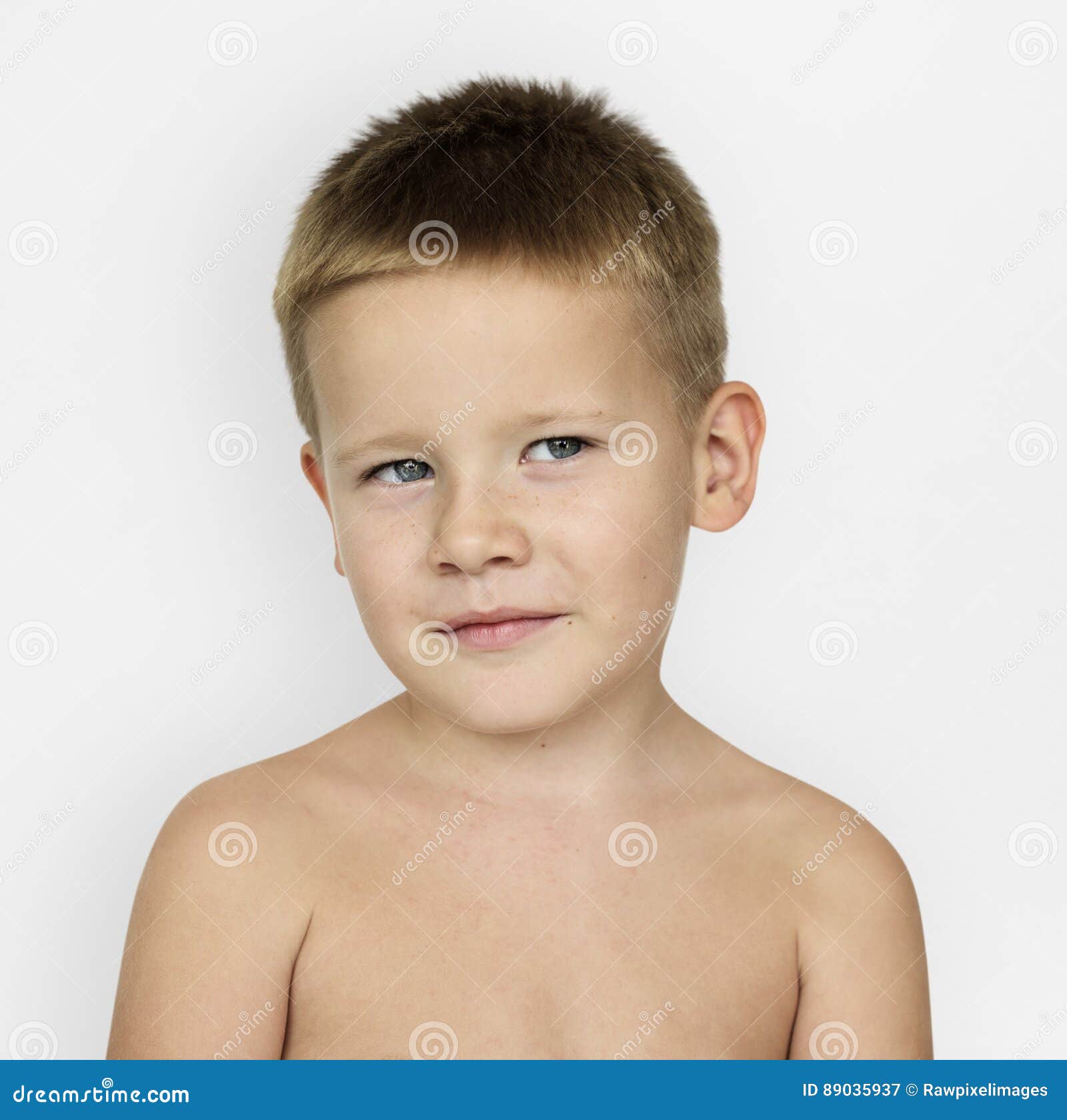 Caucasian Little Boy Bare Chested Smiling Stock Image Image of