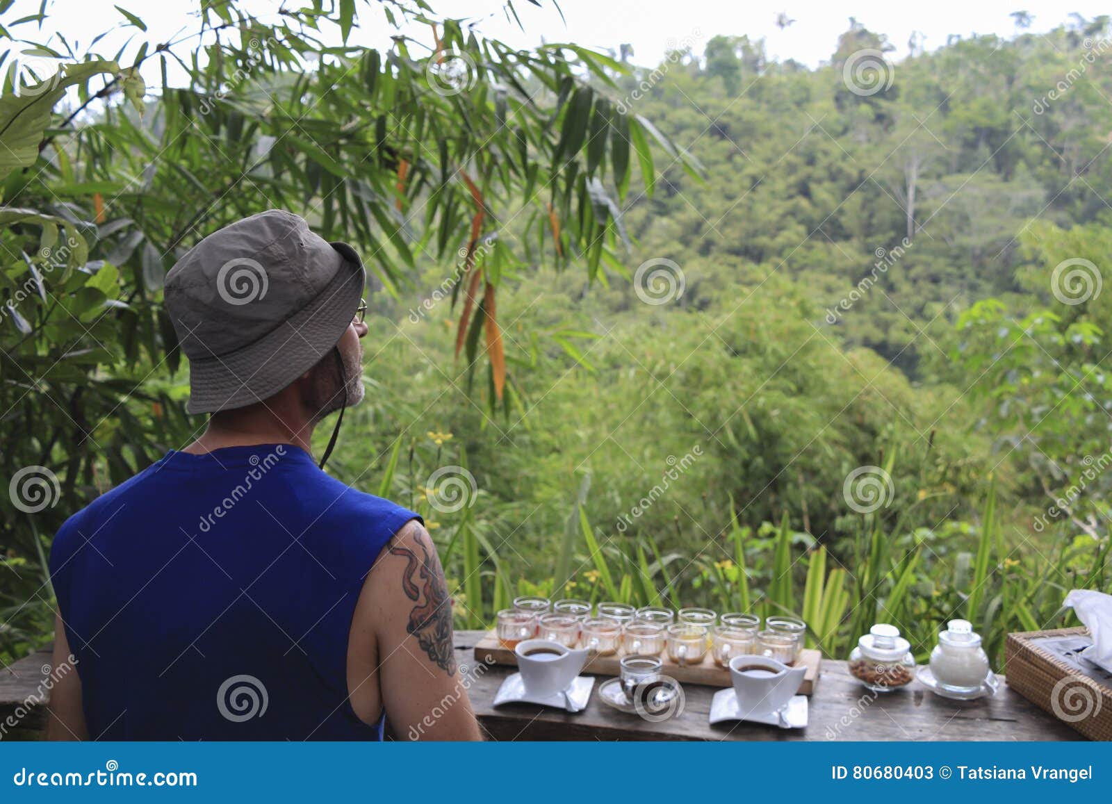 Caucasian Man Tasting Coffee and Tea Samples Stock Image Image of