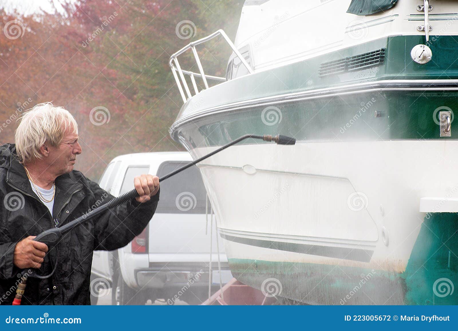 Caucasian Man Using Pressure Washer Stock Photo Image of male