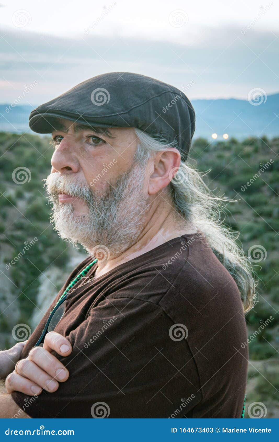 Caucasian Man with White Beard, Long Hair and Cap Stock Image - Image of  alien, crossed: 164673403