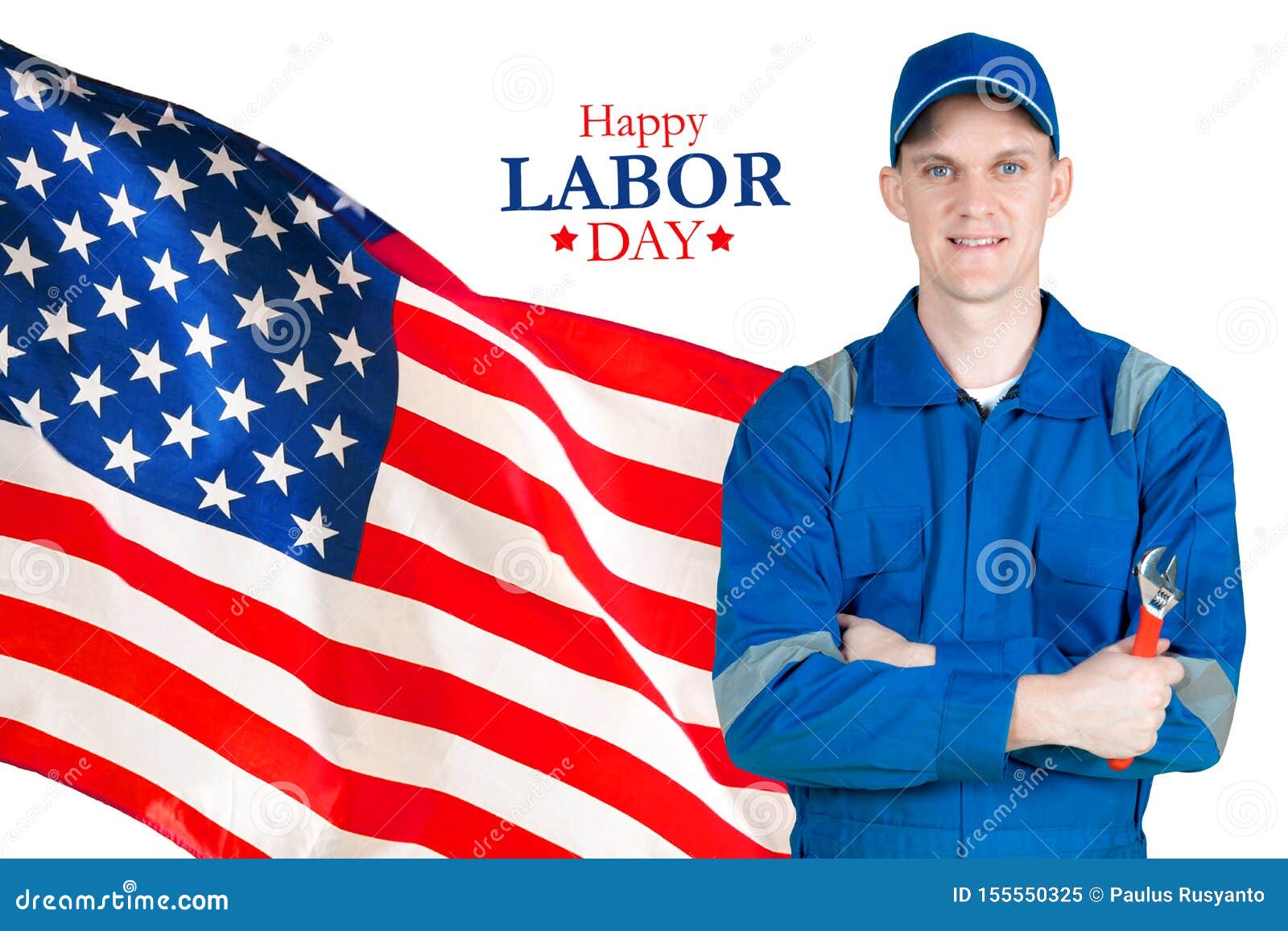 Download Caucasian Mechanic Stands With An American Flag Stock ...