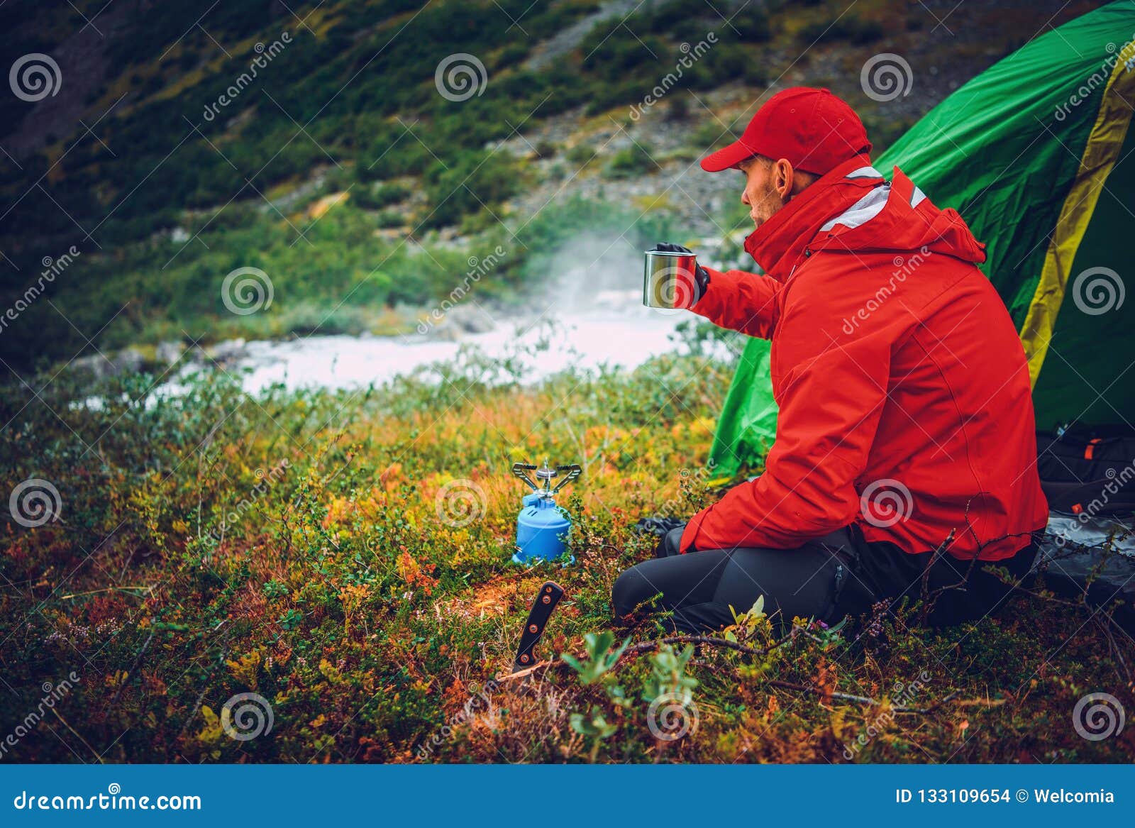 Warming Up on the Camping stock photo. Image of camping - 133109654