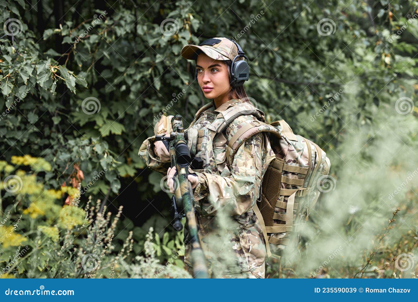 Military Lady Woman in Tactical Gear Posing for Photo in Forest during  Summer. Stock Image - Image of copyspace, danger: 235590039