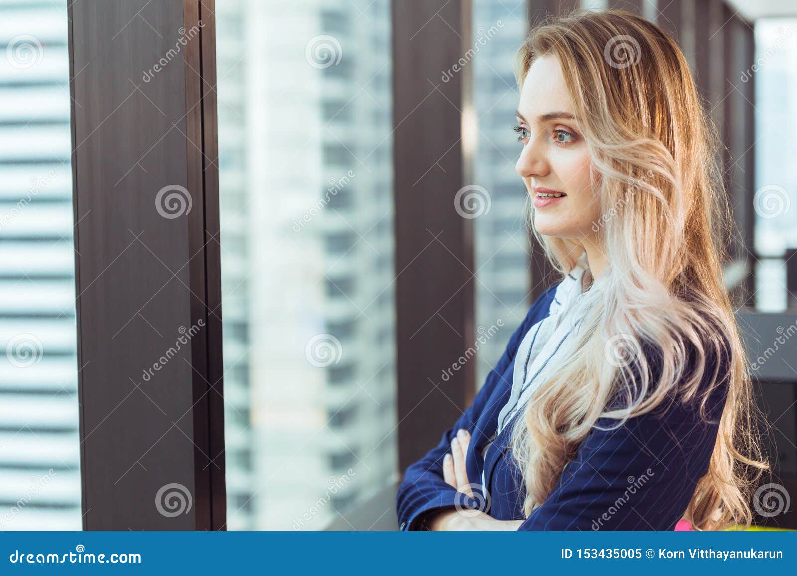 Caucasian Russian Business Woman Standing Looking Out of Office ...