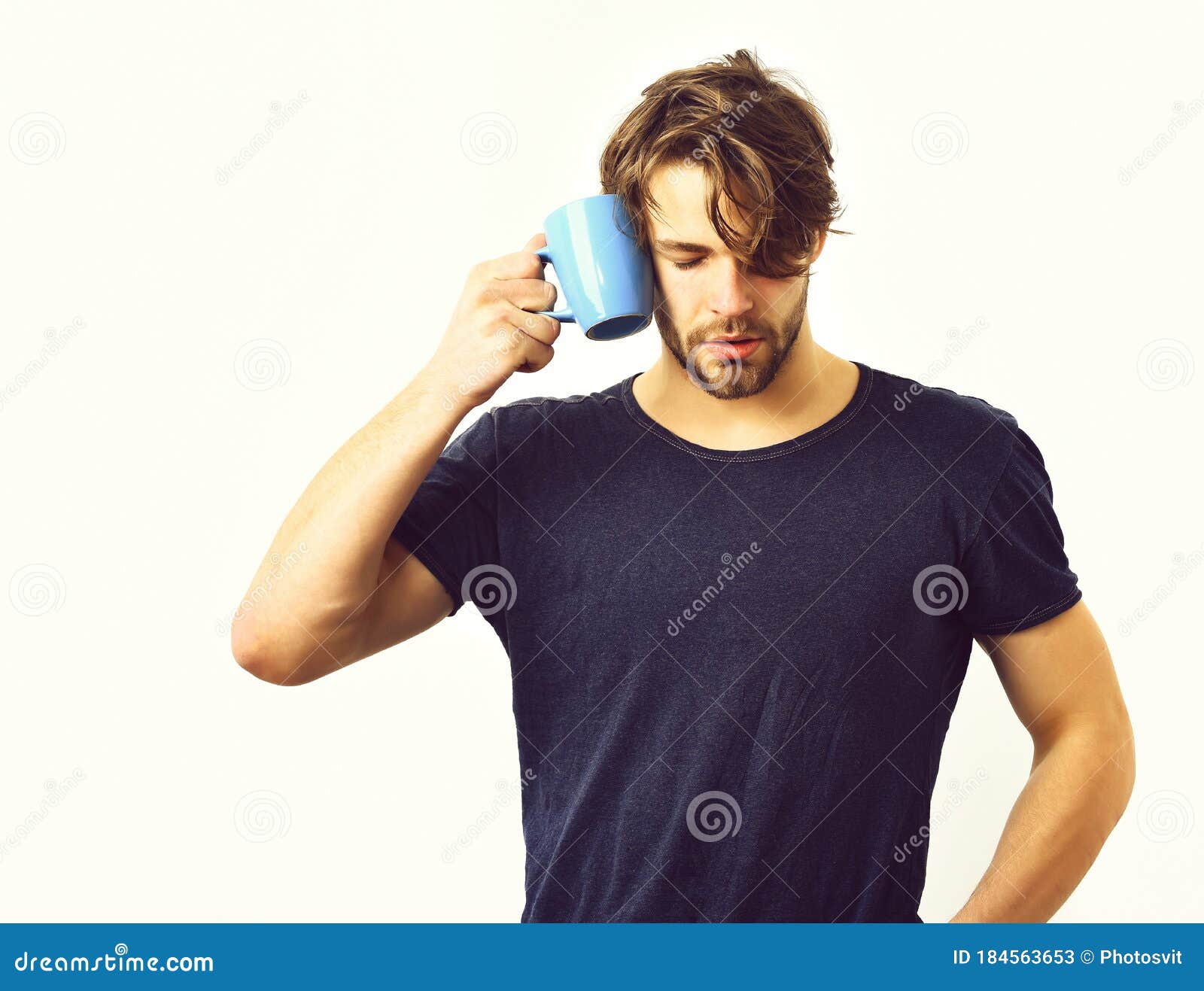 Caucasian Young Macho Holding Coffee Cup or Mug Stock Image - Image of ...