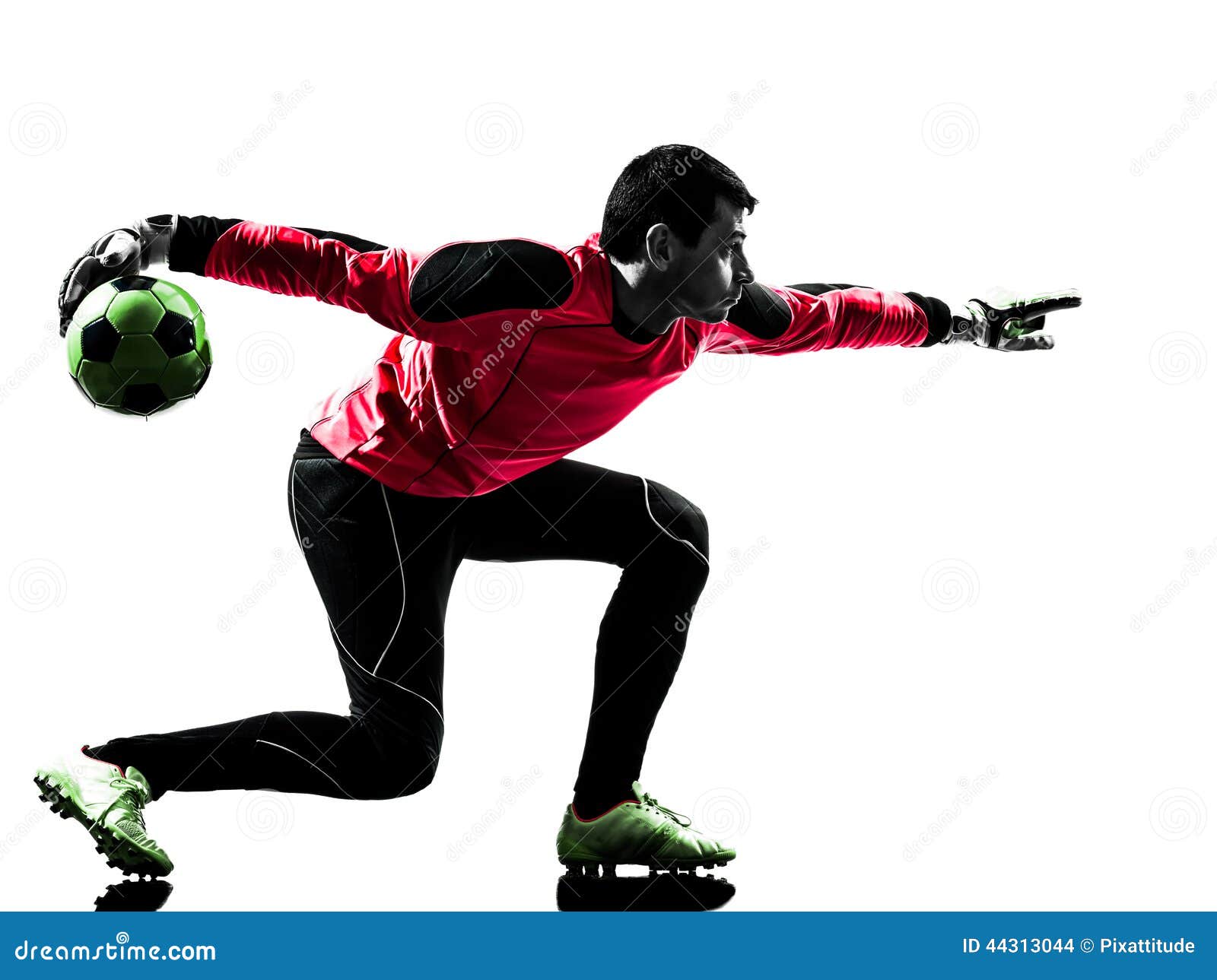 caucasian soccer player goalkeeper man throwing ball silhouette
