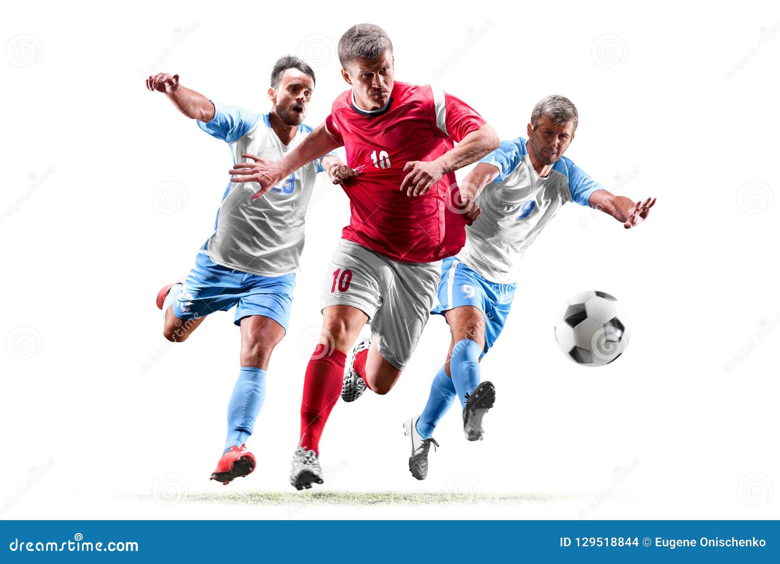 caucasian soccer players  on white background