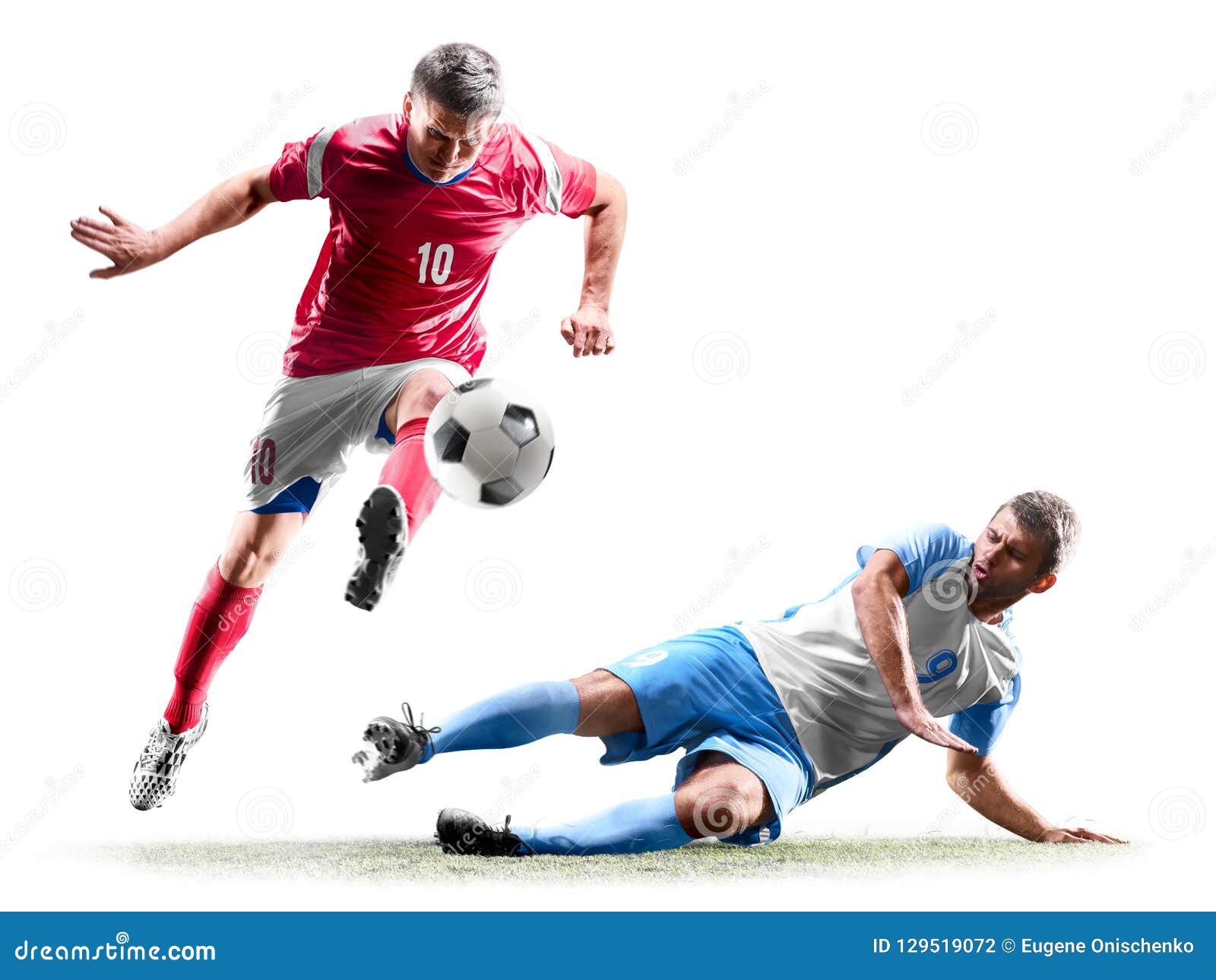 caucasian soccer players  on white background