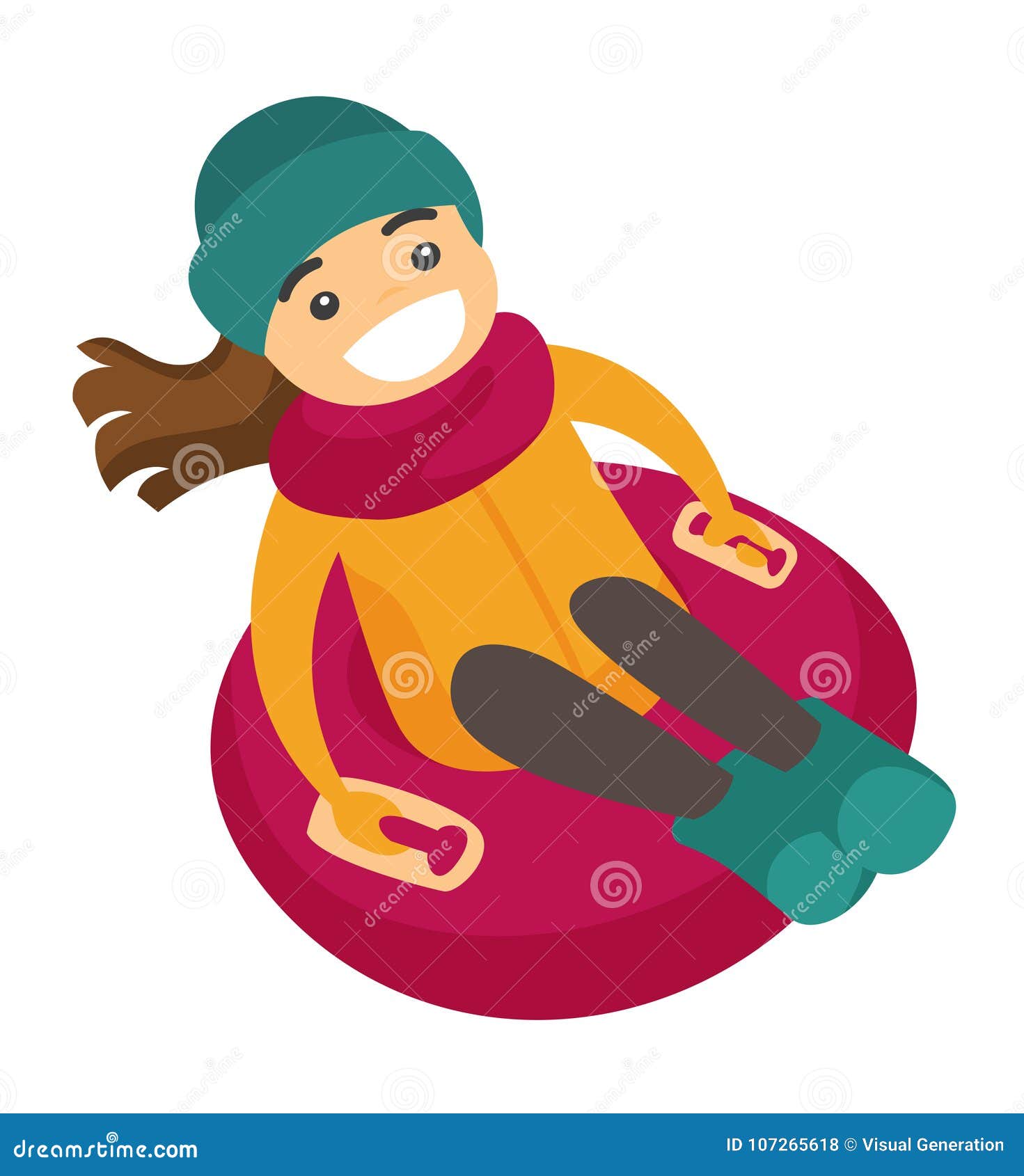 Caucasian Woman Sledding Down on Snow Rubber Tube. Stock Vector ...