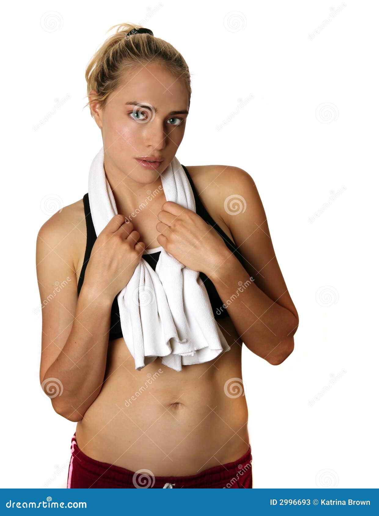 Caucasian Woman Working Out on White Background