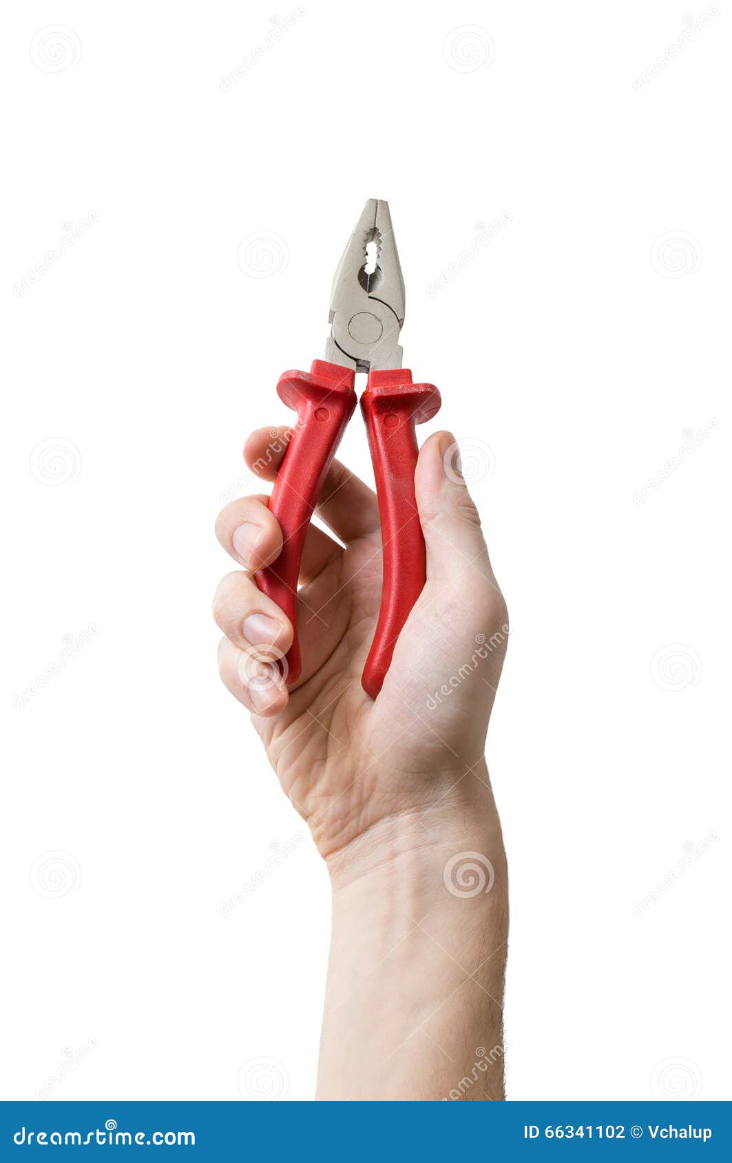 caucasians man's hand holds pliers. maintenance concept