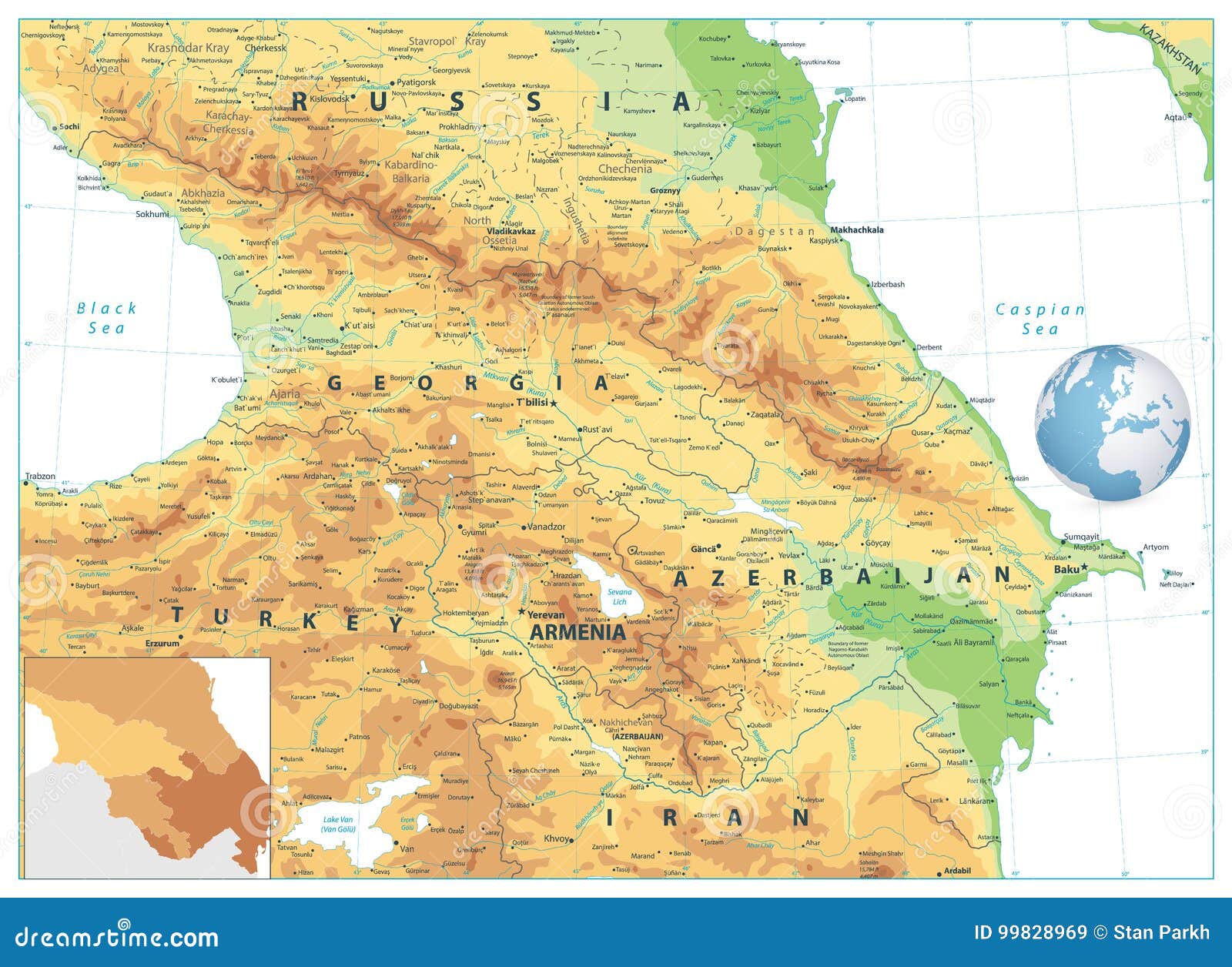Caucasus Physical Map Isolated On White. No Text Vector Illustration ...
