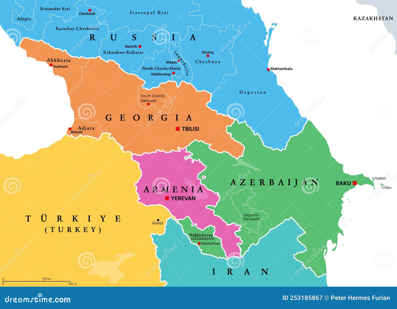 The Caucasus, Or Caucasia, Political Map Cartoon Vector | CartoonDealer ...