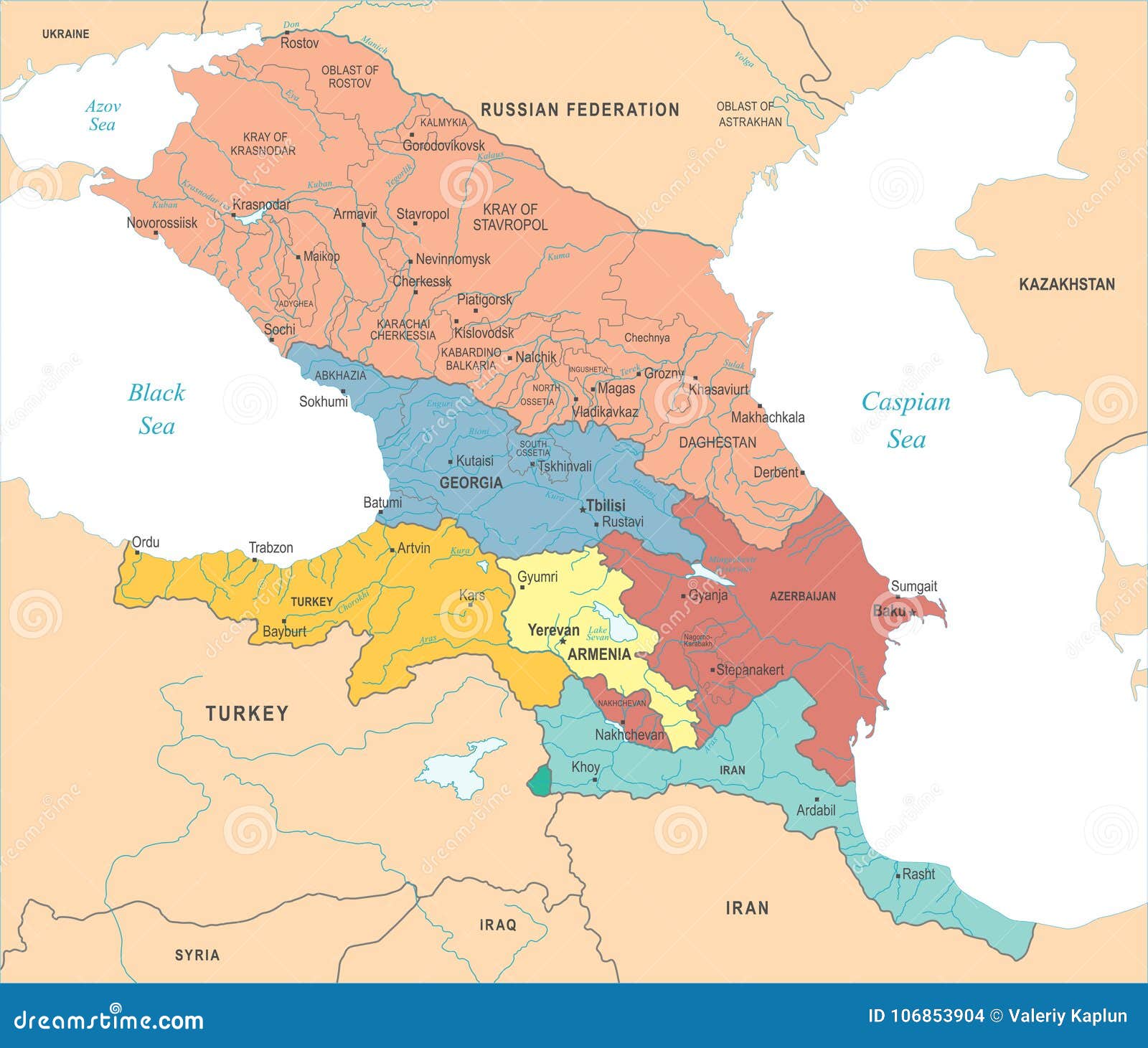 Caucasus Region Map - Vector Illustration Stock Illustration ...